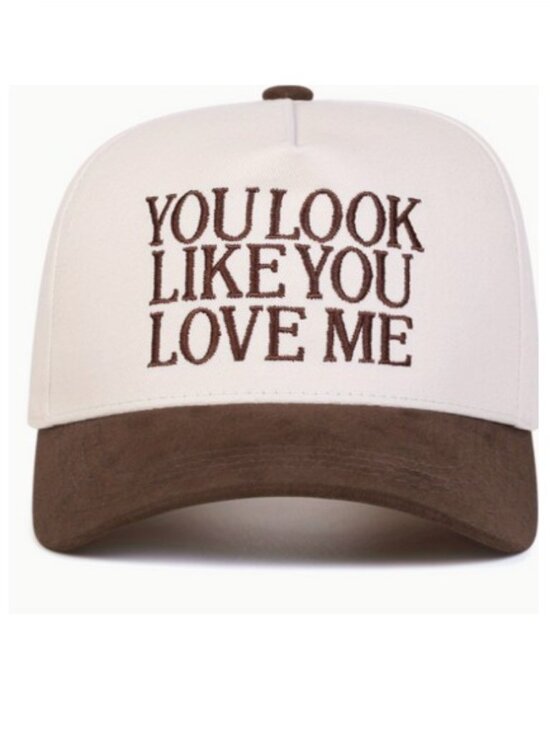 Accessories - “YOU LOOK LIKE YOU LOVE ME” Ivory & Brown Embroidered Trucker Hat (BRAND-NEW)
